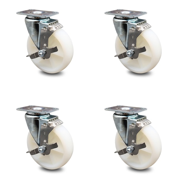 5 Inch Nylon Wheel Swivel Top Plate Caster Set with Brake